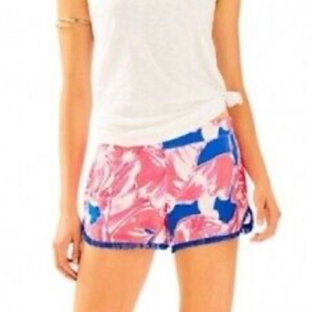 LILLY PULITZER Women’s COCOA SHORTS In TIKI PINK BEACH BLISS FRINGE Pink Blue S